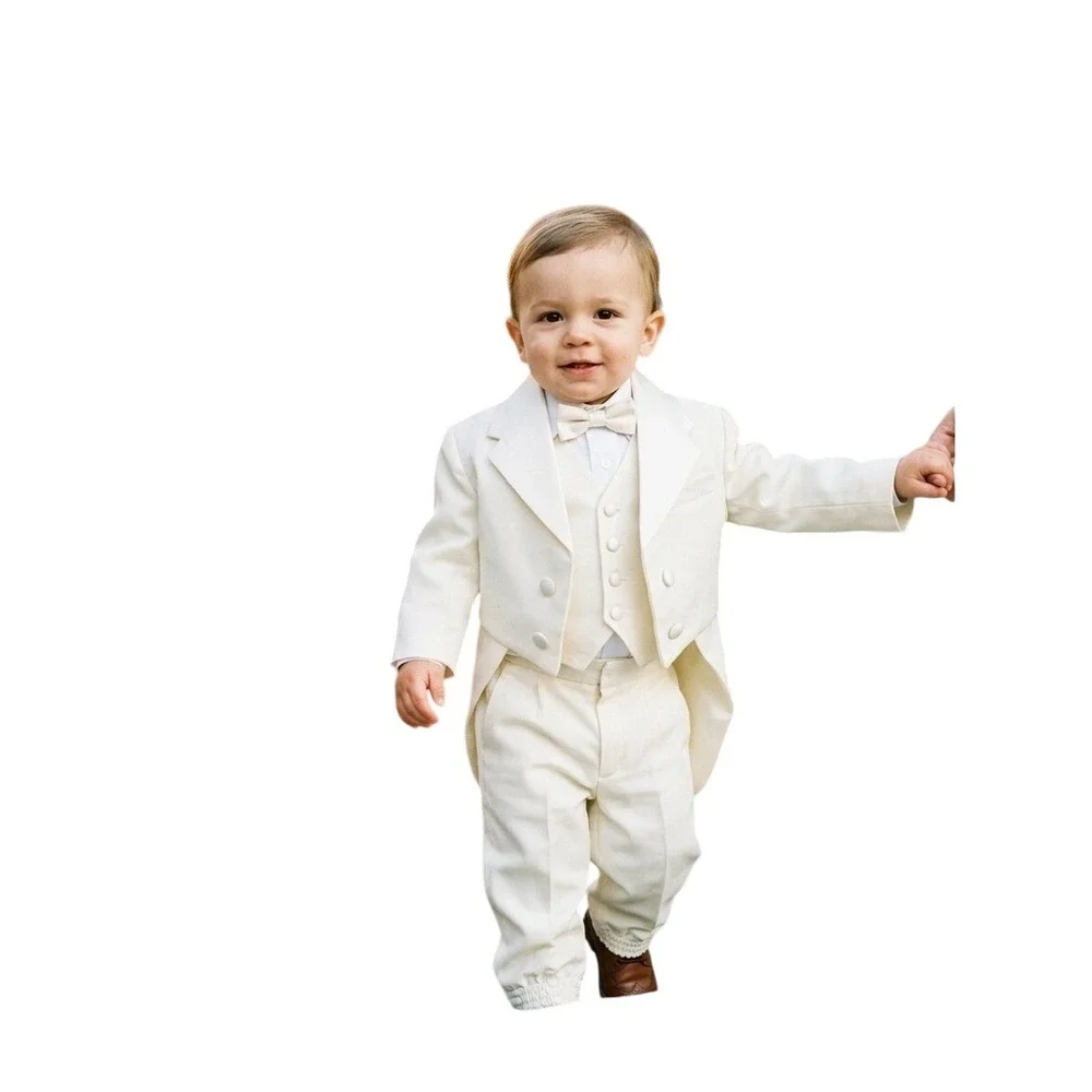 Baby Boys 5-Piece‎ Tuxedo Set Ivory Cream Tailcoat Suit Size 12M